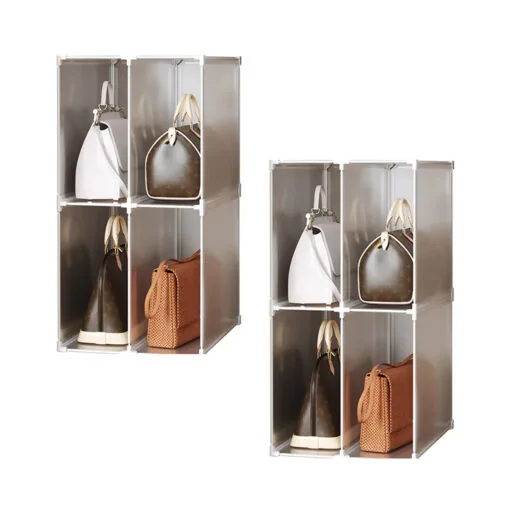 1-SOGA 2X 2 Tier Multifunctional PP Plastic Bag Box Portable Cubby DIY Storage Shelves Stackable Handbag Purse Organiser
