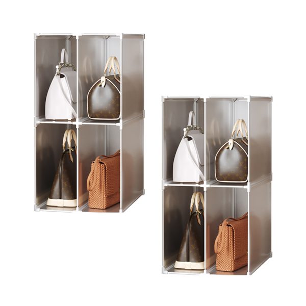 1-SOGA 2X 2 Tier Multifunctional PP Plastic Bag Box Portable Cubby DIY Storage Shelves Stackable Handbag Purse Organiser