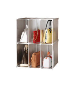 1-SOGA 2 Tier Multifunctional PP Plastic Bag Box Portable Cubby DIY Storage Shelves Stackable Handbag Purse Organiser