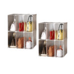 1-SOGA 2X 2 Tier Multifunctional PP Plastic Bag Box Portable Cubby DIY Storage Shelves Stackable Handbag Purse Organiser