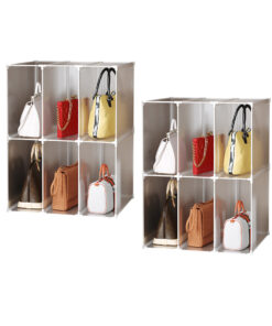 1-SOGA 2X 2 Tier Multifunctional PP Plastic Bag Box Portable Cubby DIY Storage Shelves Stackable Handbag Purse Organiser
