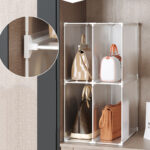 5-SOGA 2X 2 Tier Multifunctional PP Plastic Bag Box Portable Cubby DIY Storage Shelves Stackable Handbag Purse Organiser