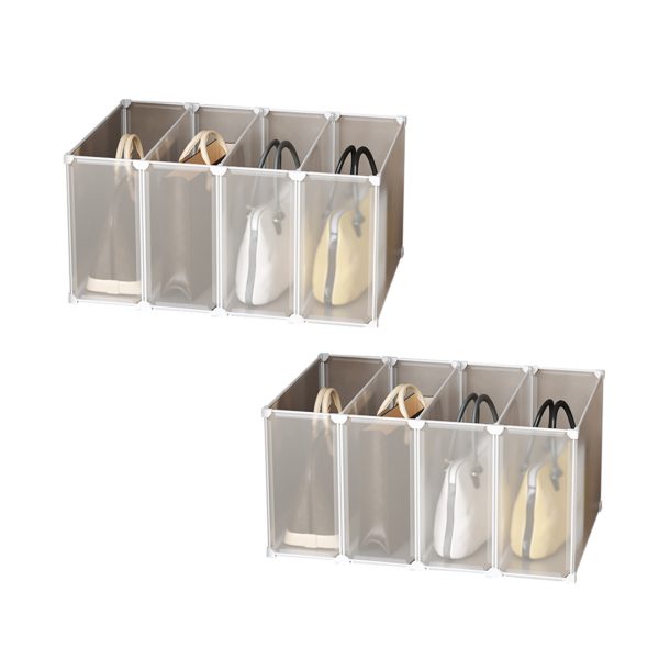 1-SOGA 2X 1 Tier Multifunctional PP Plastic Bag Box Portable Cubby DIY Storage Shelves Stackable Handbag Purse Organiser