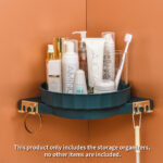 2-SOGA Green 360 Degree Wall-Mounted Rotating Bathroom Organiser Corner Vanity Rack Toilet Adhesive Storage Shelf