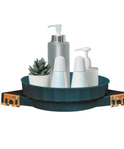 1-SOGA Green 360 Degree Wall-Mounted Rotating Bathroom Organiser Corner Vanity Rack Toilet Adhesive Storage Shelf