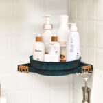 4-SOGA Green 360 Degree Wall-Mounted Rotating Bathroom Organiser Corner Vanity Rack Toilet Adhesive Storage Shelf