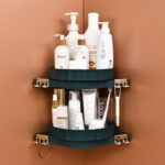 5-SOGA Green 360 Degree Wall-Mounted Rotating Bathroom Organiser Corner Vanity Rack Toilet Adhesive Storage Shelf