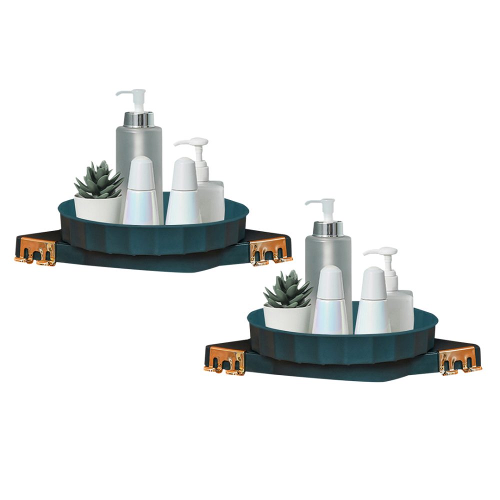 1-SOGA 2X Green 360 Degree Wall-Mounted Rotating Bathroom Organiser Corner Vanity Rack Toilet Adhesive Storage Shelf