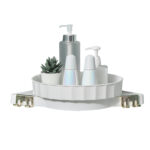 1-SOGA White 360 Degree Wall-Mounted Rotating Bathroom Organiser Corner Vanity Rack Toilet Adhesive Storage Shelf