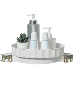 1-SOGA White 360 Degree Wall-Mounted Rotating Bathroom Organiser Corner Vanity Rack Toilet Adhesive Storage Shelf