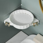 4-SOGA White 360 Degree Wall-Mounted Rotating Bathroom Organiser Corner Vanity Rack Toilet Adhesive Storage Shelf