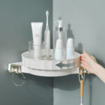 6-SOGA White 360 Degree Wall-Mounted Rotating Bathroom Organiser Corner Vanity Rack Toilet Adhesive Storage Shelf