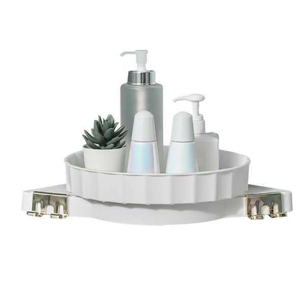 1-SOGA White 360 Degree Wall-Mounted Rotating Bathroom Organiser Corner Vanity Rack Toilet Adhesive Storage Shelf