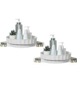 1-SOGA 2X White 360 Degree Wall-Mounted Rotating Bathroom Organiser Corner Vanity Rack Toilet Adhesive Storage Shelf