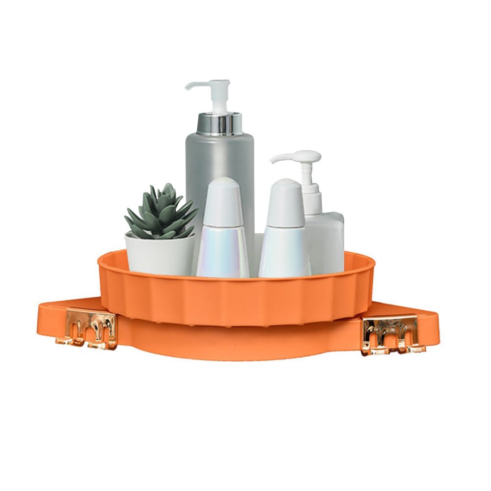 1-SOGA Orange 360 Degree Wall-Mounted Rotating Bathroom Organiser Corner Vanity Rack Toilet Adhesive Storage Shelf