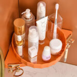 3-SOGA Orange 360 Degree Wall-Mounted Rotating Bathroom Organiser Corner Vanity Rack Toilet Adhesive Storage Shelf