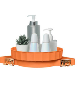 1-SOGA Orange 360 Degree Wall-Mounted Rotating Bathroom Organiser Corner Vanity Rack Toilet Adhesive Storage Shelf