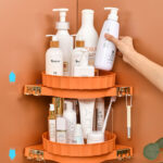 4-SOGA Orange 360 Degree Wall-Mounted Rotating Bathroom Organiser Corner Vanity Rack Toilet Adhesive Storage Shelf