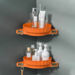 5-SOGA Orange 360 Degree Wall-Mounted Rotating Bathroom Organiser Corner Vanity Rack Toilet Adhesive Storage Shelf