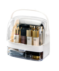 1-SOGA 2 Tier White Countertop Makeup Cosmetic Storage Organiser Skincare Holder Jewelry Storage Box with Handle