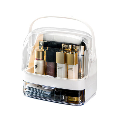 1-SOGA 2 Tier White Countertop Makeup Cosmetic Storage Organiser Skincare Holder Jewelry Storage Box with Handle