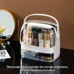 7-SOGA 2 Tier White Countertop Makeup Cosmetic Storage Organiser Skincare Holder Jewelry Storage Box with Handle