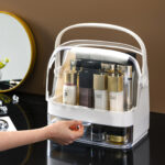 8-SOGA 2 Tier White Countertop Makeup Cosmetic Storage Organiser Skincare Holder Jewelry Storage Box with Handle