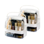 1-SOGA 2X 2 Tier White Countertop Makeup Cosmetic Storage Organiser Skincare Holder Jewelry Storage Box with Handle