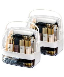 1-SOGA 2X 2 Tier White Countertop Makeup Cosmetic Storage Organiser Skincare Holder Jewelry Storage Box with Handle