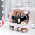 3-SOGA 2 Tier Pink Countertop Makeup Cosmetic Storage Organiser Skincare Holder Jewelry Storage Box with Handle