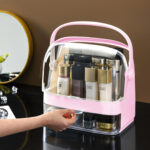 4-SOGA 2 Tier Pink Countertop Makeup Cosmetic Storage Organiser Skincare Holder Jewelry Storage Box with Handle