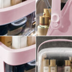 5-SOGA 2 Tier Pink Countertop Makeup Cosmetic Storage Organiser Skincare Holder Jewelry Storage Box with Handle