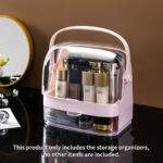 7-SOGA 2 Tier Pink Countertop Makeup Cosmetic Storage Organiser Skincare Holder Jewelry Storage Box with Handle