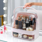 8-SOGA 2 Tier Pink Countertop Makeup Cosmetic Storage Organiser Skincare Holder Jewelry Storage Box with Handle