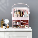 3-SOGA 3 Tier Pink Countertop Makeup Cosmetic Storage Organiser Skincare Holder Jewelry Storage Box with Handle