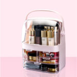 4-SOGA 3 Tier Pink Countertop Makeup Cosmetic Storage Organiser Skincare Holder Jewelry Storage Box with Handle
