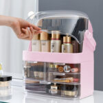 5-SOGA 3 Tier Pink Countertop Makeup Cosmetic Storage Organiser Skincare Holder Jewelry Storage Box with Handle