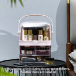 7-SOGA 3 Tier Pink Countertop Makeup Cosmetic Storage Organiser Skincare Holder Jewelry Storage Box with Handle
