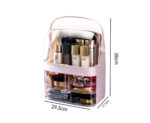 2-SOGA 2X 3 Tier Pink Countertop Makeup Cosmetic Storage Organiser Skincare Holder Jewelry Storage Box with Handle