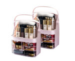 1-SOGA 2X 3 Tier Pink Countertop Makeup Cosmetic Storage Organiser Skincare Holder Jewelry Storage Box with Handle