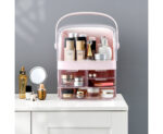 3-SOGA 2X 3 Tier Pink Countertop Makeup Cosmetic Storage Organiser Skincare Holder Jewelry Storage Box with Handle