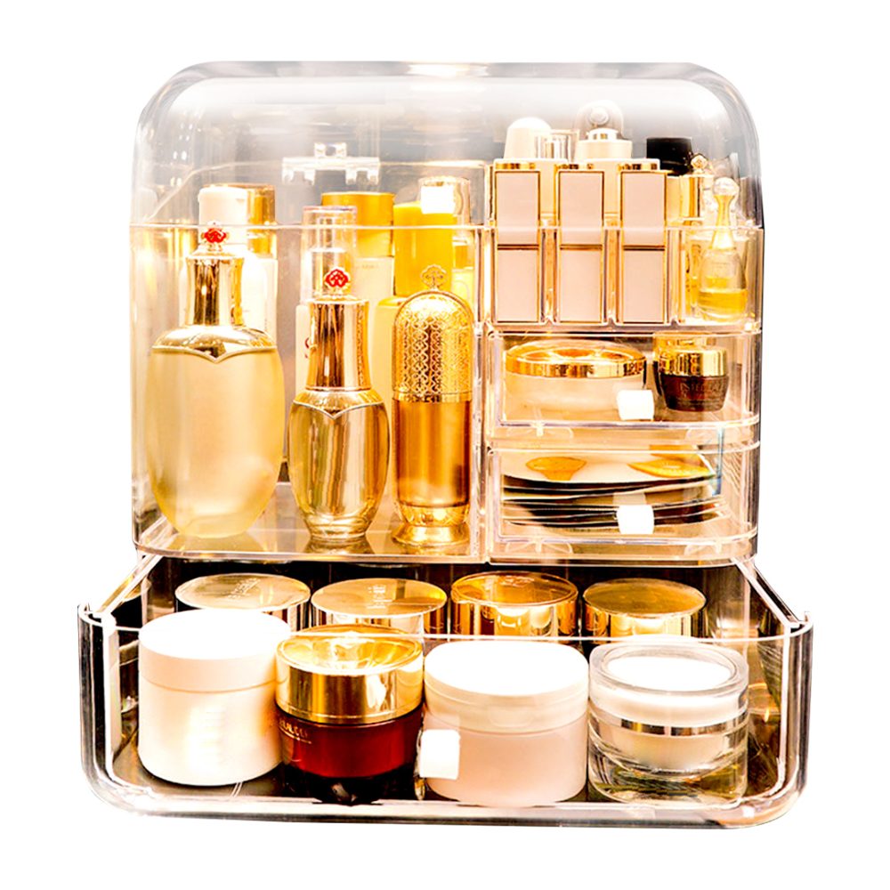 1-SOGA Transparent Cosmetic Storage Box Clear Makeup Skincare Holder with Lid Drawers Waterproof  Dustproof Organiser