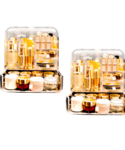 1-SOGA 2X Transparent Cosmetic Storage Box Clear Makeup Skincare Holder with Lid Drawers Waterproof  Dustproof Organiser