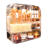 1-SOGA Transparent Cosmetic Storage Box Clear Makeup Skincare Holder with Lid Drawers Waterproof  Dustproof Organiser with Pearls