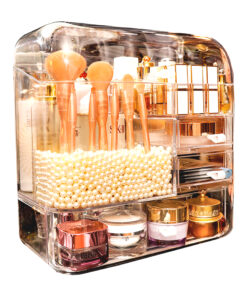 1-SOGA Transparent Cosmetic Storage Box Clear Makeup Skincare Holder with Lid Drawers Waterproof  Dustproof Organiser with Pearls