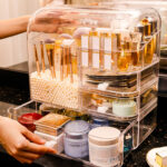 5-SOGA Transparent Cosmetic Storage Box Clear Makeup Skincare Holder with Lid Drawers Waterproof  Dustproof Organiser with Pearls