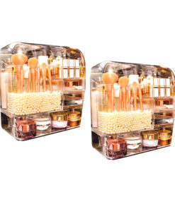 1-SOGA 2X Transparent Cosmetic Storage Box Clear Makeup Skincare Holder with Lid Drawers Waterproof  Dustproof Organiser with Pearls
