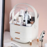 2-SOGA 29cm White Countertop Makeup Cosmetic Storage Organiser Skincare Holder Jewelry Storage Box with Handle