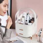 3-SOGA 29cm White Countertop Makeup Cosmetic Storage Organiser Skincare Holder Jewelry Storage Box with Handle
