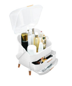 1-SOGA 29cm White Countertop Makeup Cosmetic Storage Organiser Skincare Holder Jewelry Storage Box with Handle